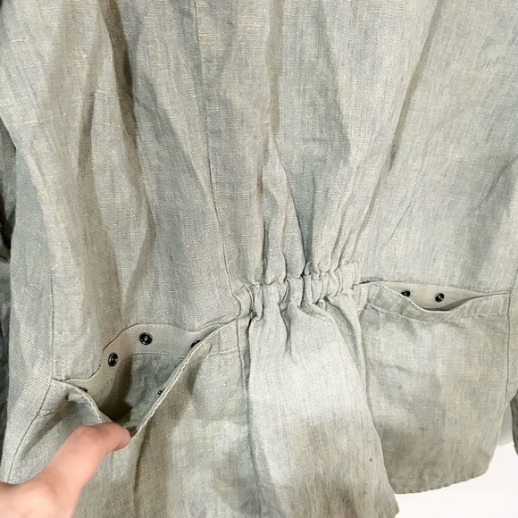 Flax Linen Back Pocket Button Front Lagenlook Shirt Light Green M - Picture 4 of 5